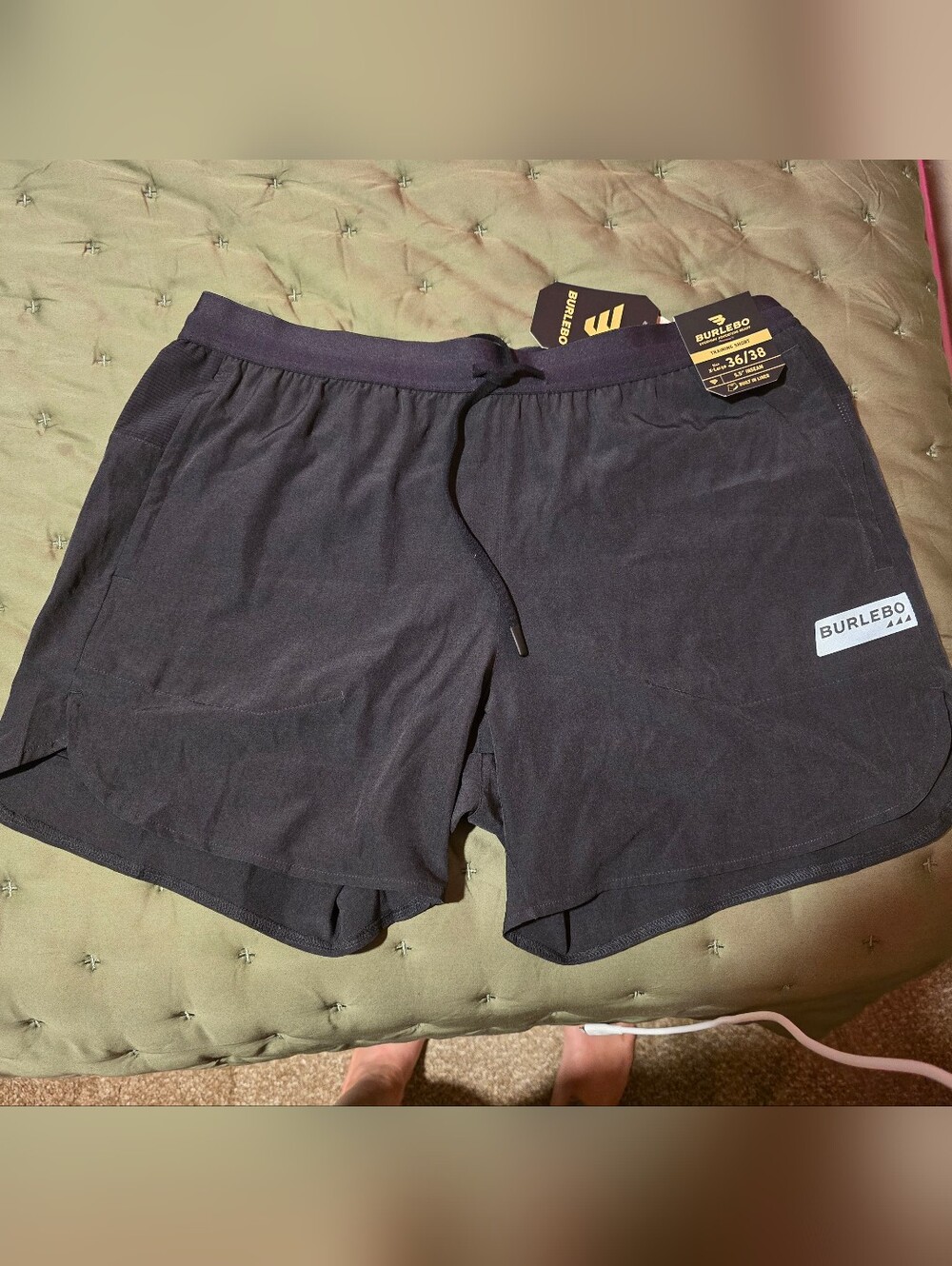 BURLEBO Mens XL Lined Black Athletic Drawstring Shorts